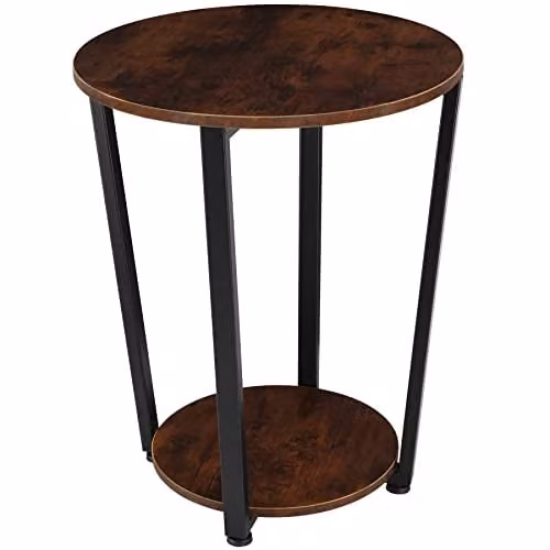 tectake Round Industrial Style Side Table with Steel Frame and Wooden Shelves, Brown, Ø50 x 62.5 cm – 1