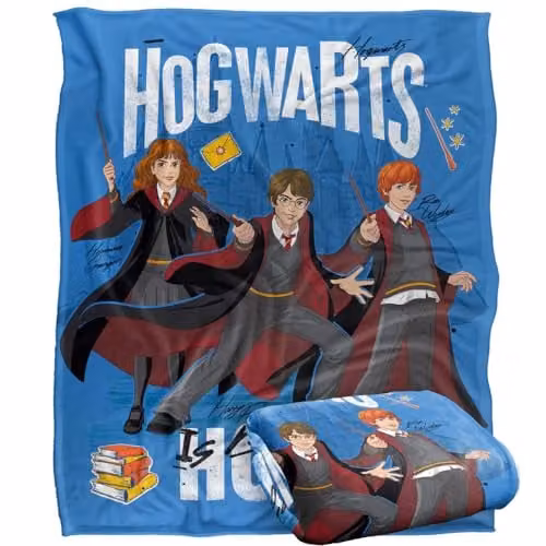 Warner Brothers Harry Potter Hogwarts is My Home Fleece Blanket, Multicolour and White, W: 152 cm, D: 127 cm – 1