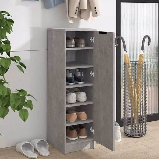 Berkfield Home Modern Grey Shoe Cabinet with Hinged Doors and Internal Shelves, W/D/H: 30 x 35 x 100 cm