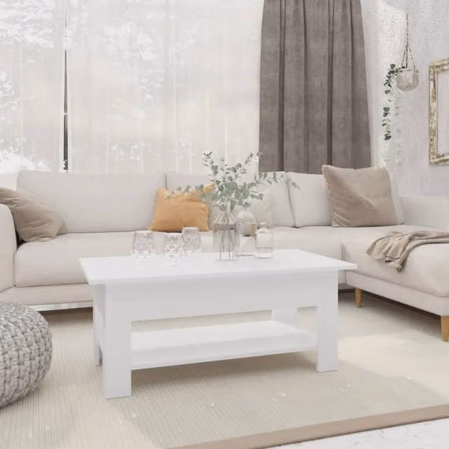 Berkfield Home Modern White Rectangular Coffee Table, W/D/H: 102 x 55 x 42 cm