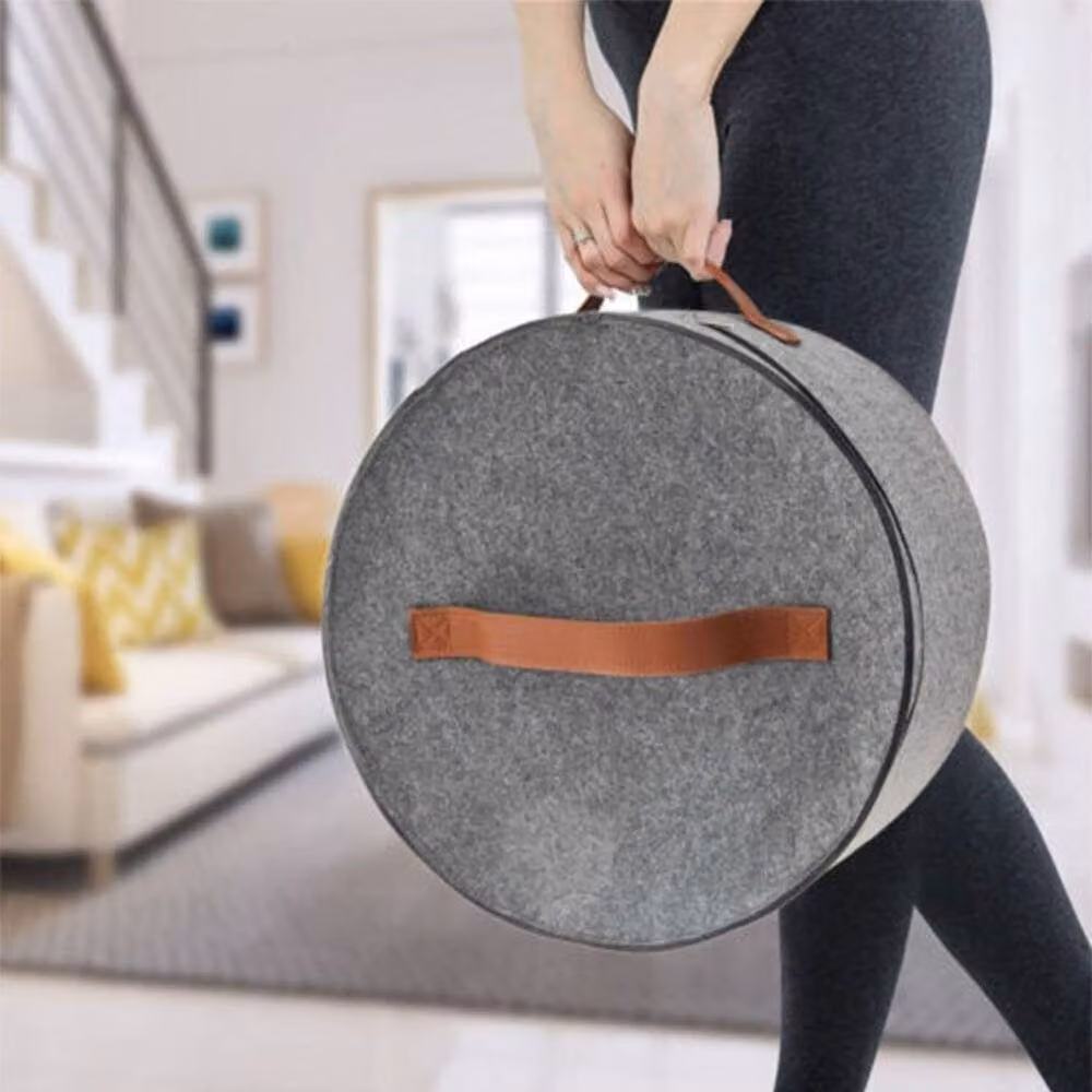 FLAVORA Extra Large Round Hat Storage Box in Grey and Transparent, Foldable Fabric and Acrylic Design, Diameter: 50 cm – 6