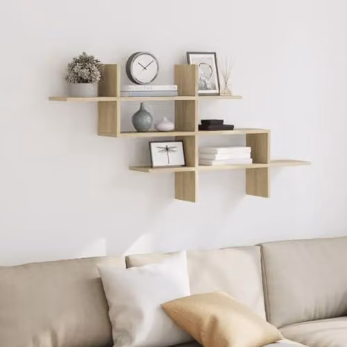 vidaXL Modern Wall Mounted Shelf in Sonoma Oak, W/D/H: 124.5 x 18 x 60.5 cm – 2