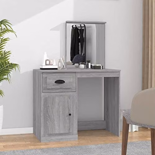 vidaXL Modern Dressing Table with Mirror in Grey Sonoma, W: 90 cm, D: 50 cm, H: 132.5 cm – 2