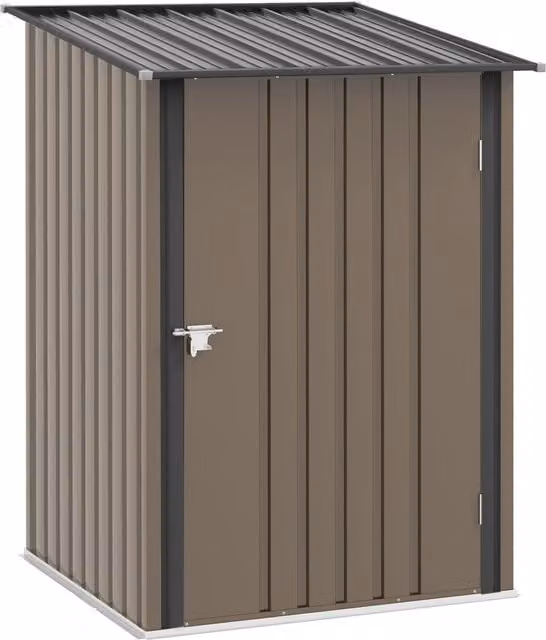 Outsunny Brown Metal Lean-To Garden Shed with Sloped Roof and Locking Single Door – 1