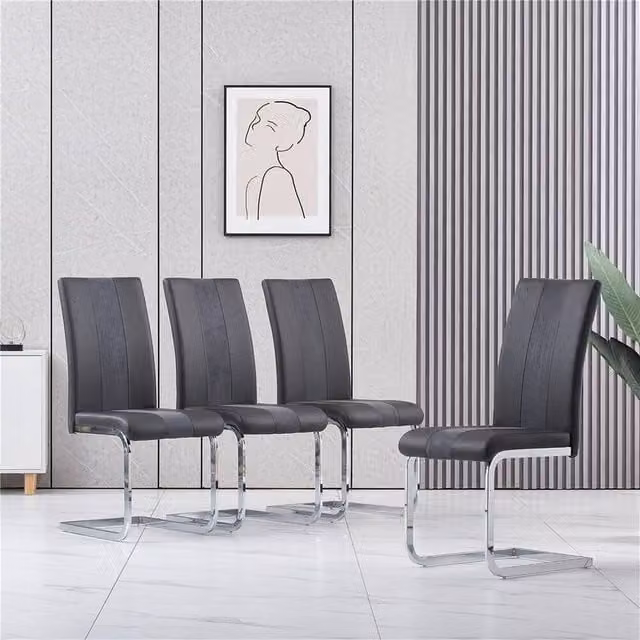 FORGEVIO Set of 4 High Back Dining Chairs in Black Leather
