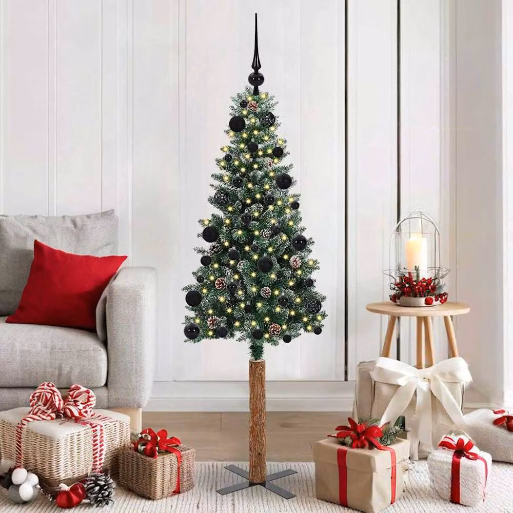 Berkfield Home Elegant Slim Christmas Tree with 150 LEDs in Green and White, Height: 150 cm – 2