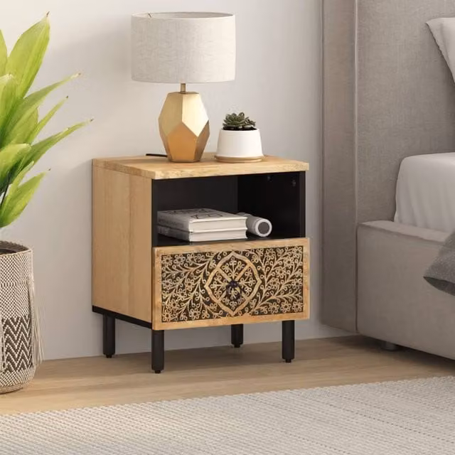 Berkfield Home Beautiful Bedside Cabinet in Brown Solid Mango Wood, W/D/H: 40 x 33 x 46 cm