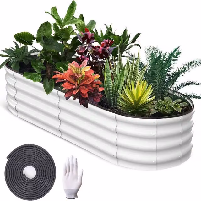 London Boutique Galvanised Steel Raised Garden Bed Planter in White, W/D/H: 183 x 91 x 30 cm – 1
