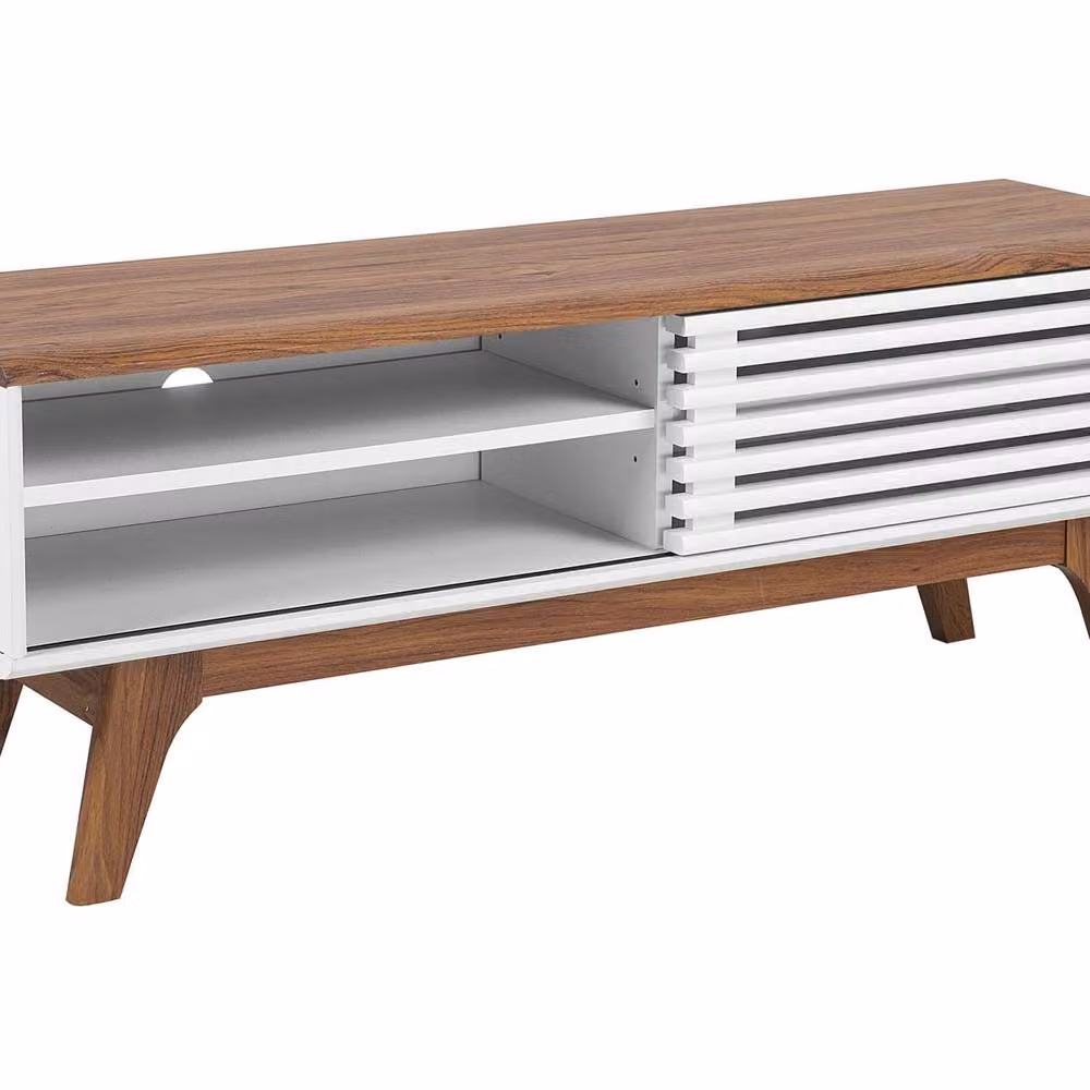 Wyld and Coco Modern TV Stand in White and Brown with 4 Shelves, W/D/H: 117 x 35 x 44 cm – 2
