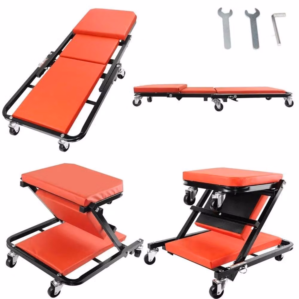 SPETLEK 2-in-1 Z-Type Padded Mechanics Creeper, Red and Multicolour, 150kg Capacity – 5