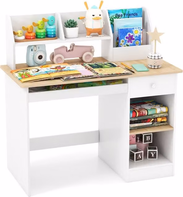 Costway White Kids Study Desk and Computer Workstation for Children