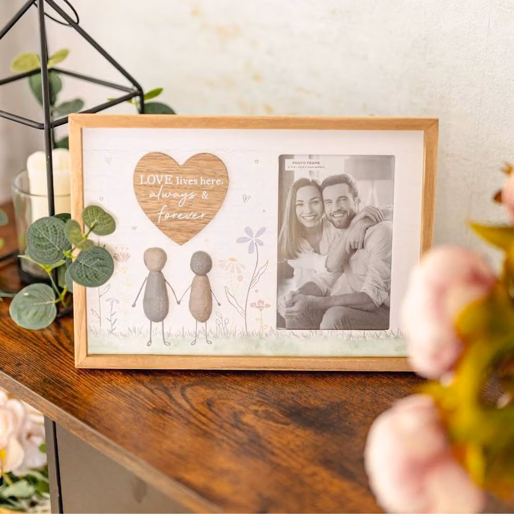 Marco Paul Love Pebble Art Floral Picture Frame in Multicolour Wood and Stone, W/D/H: 28.0 x 20.0 x 1.5 cm – 4