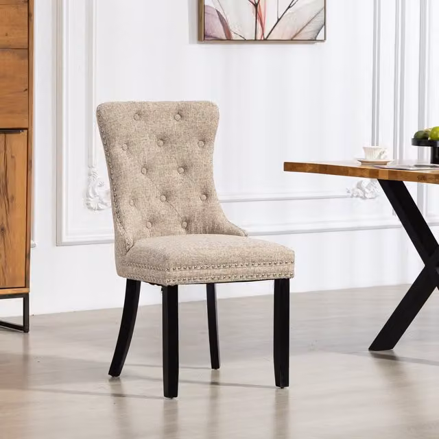 Artemis Home Set of 2 Classic Fabric Dining Chairs in Brown and Beige