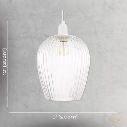 Happy Homewares Modern Transparent Mini Line Ribbed Glass Pendant Ceiling Lamp Shade, W/D/H: 25 x 20 x 20 cm – 3