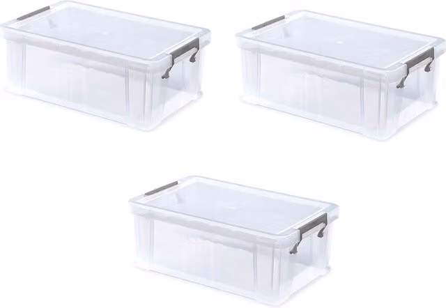 Whitefurze 10L Clear Stacking Storage Box with Clip Lock Lid, W: 40 cm, D: 26 cm, H: 15 cm