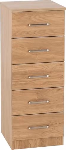 Seconique Dakota 5 Drawer Narrow Slim Chest in Oak Effect Brown