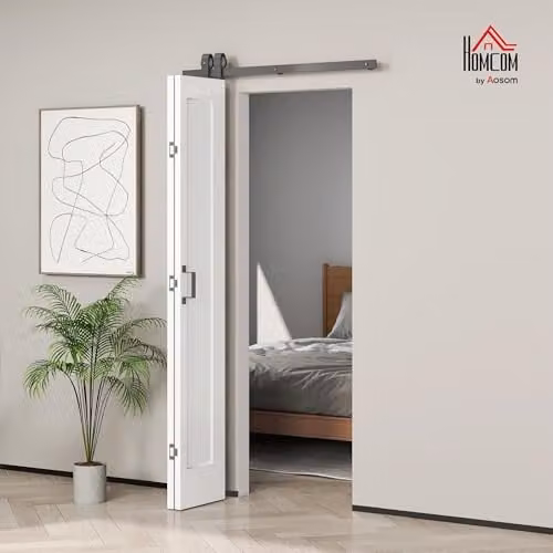 HOMCOM Modern Sliding Door Set Kit with Carbon Steel Rail, White, Width: 70 cm