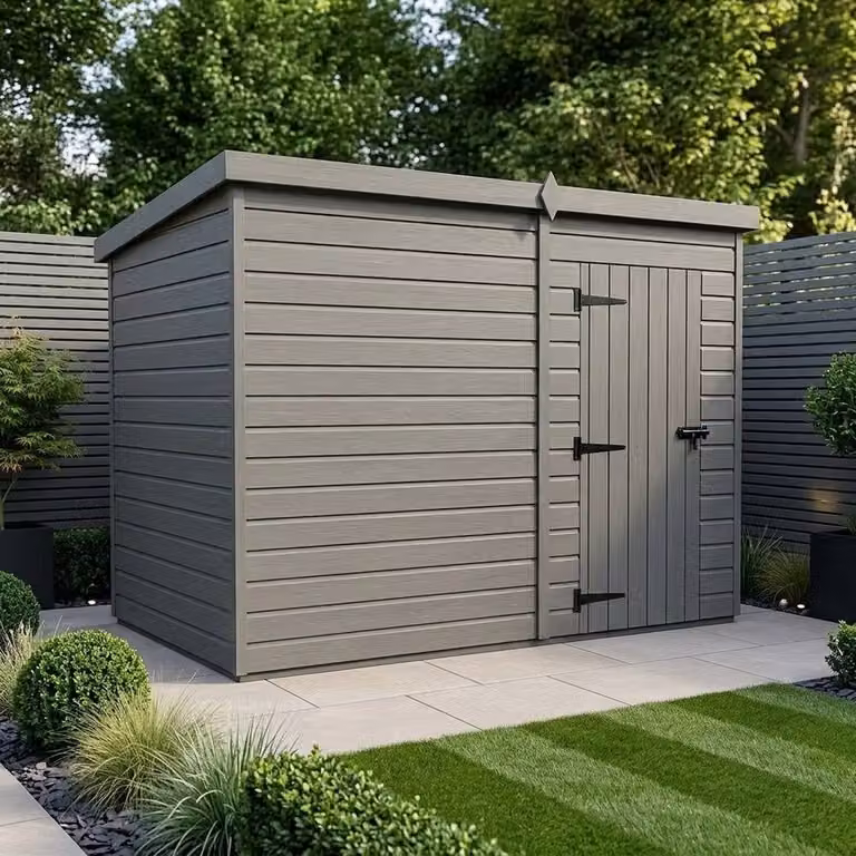 Buttercup Farm Grey Composite Pent Garden Shed with Single Door and No Windows W: 457.2 cm, D: 305.0 cm, H: 210.0 cm