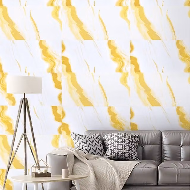 Lifeideas 10 Piece Marble Effect Self Adhesive PVC Wall Stickers in White and Yellow