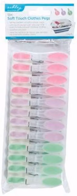 Ashley Plastic Soft Touch Clothes Pegs, Multicolour, Pack of 12