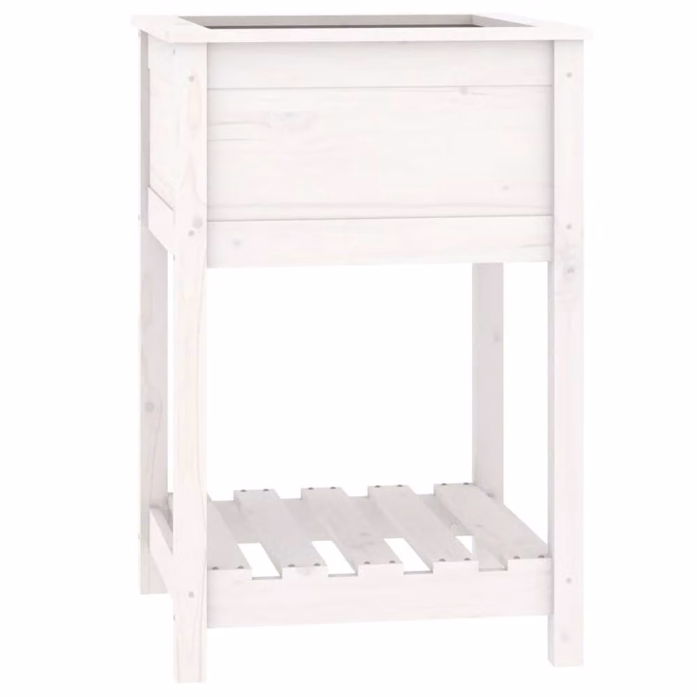 Berkfield Home White Solid Wood Pine Planter with Shelf, W/D/H: 54 x 54 x 81 cm – 2