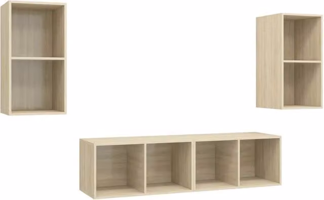 Berkfield Home Set of 4 Wall-mounted TV Cabinets in Sonoma Oak Light Oak Finish – 1
