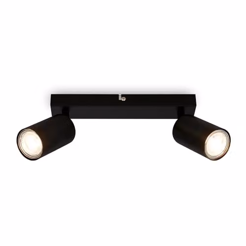 Briloner Black Metal LED Ceiling Spotbar with 2 Adjustable GU10 Lights, Width: 25.5 cm – 6