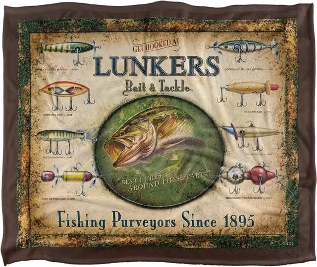 JQ Licensing Lunkers Bait Tackle Sign Super Soft White Fleece Throw Blanket W/D/H: 152 x 127 cm – 5