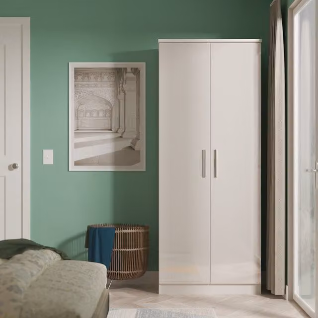 Knightsbridge Ready Assembled 2 Door Wardrobe in Kashmir Gloss Beige