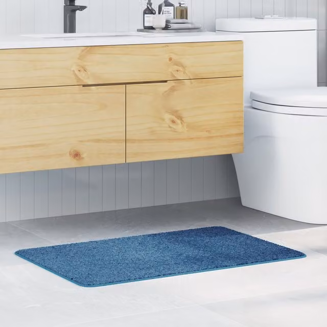 Berkfield Home Non-Slip Rectangular Blue Polyester Bath Mat, W: 60 cm, D: 90 cm