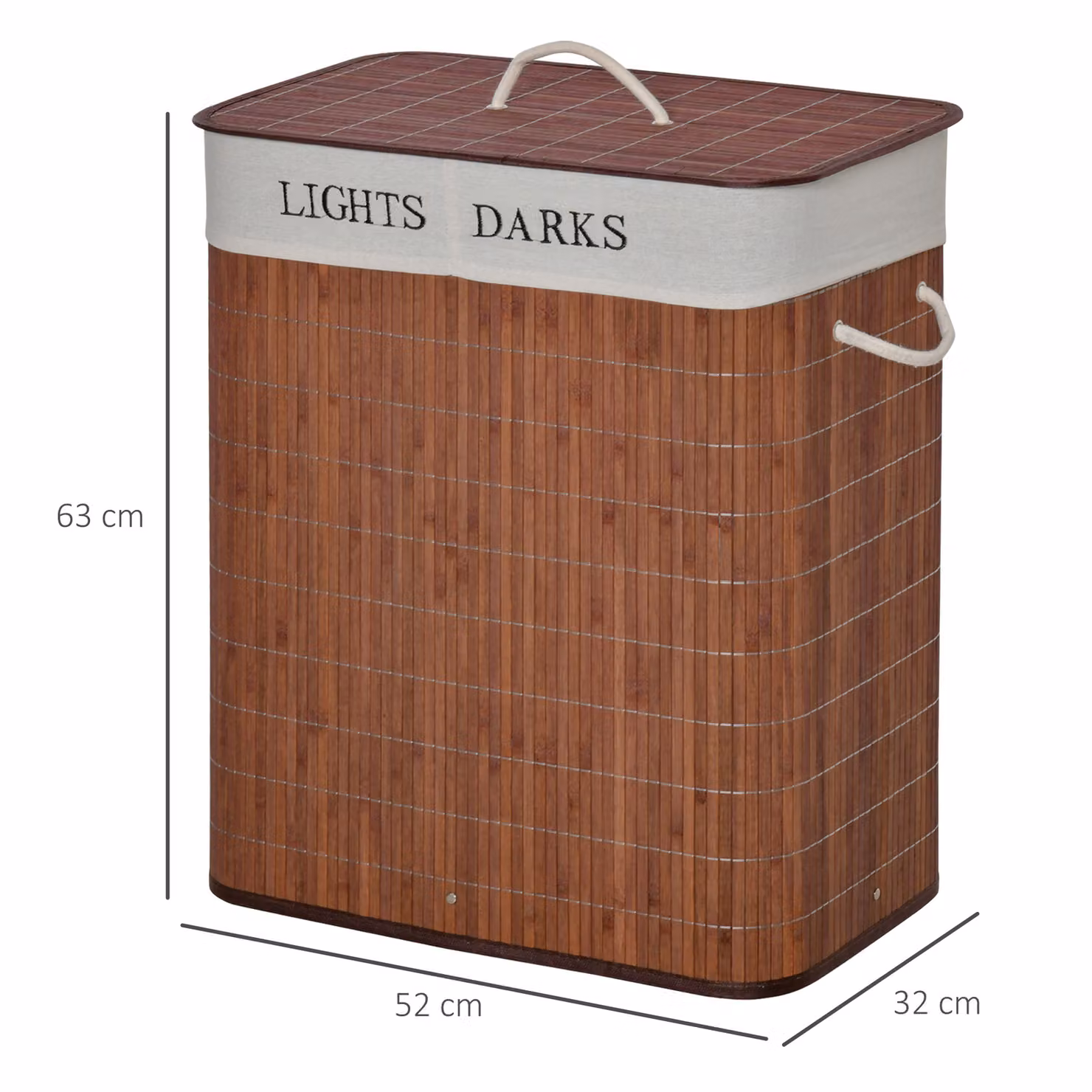 HOMCOM 100L Collapsible Dual Section Laundry Basket with Lid and Removable Liner in Brown – 3
