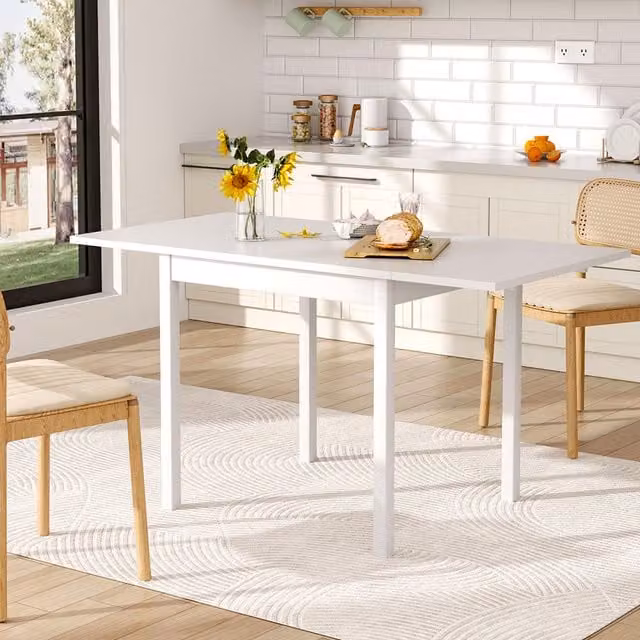 Komore White Scandinavian Wooden Extendable Rectangular Dining Table