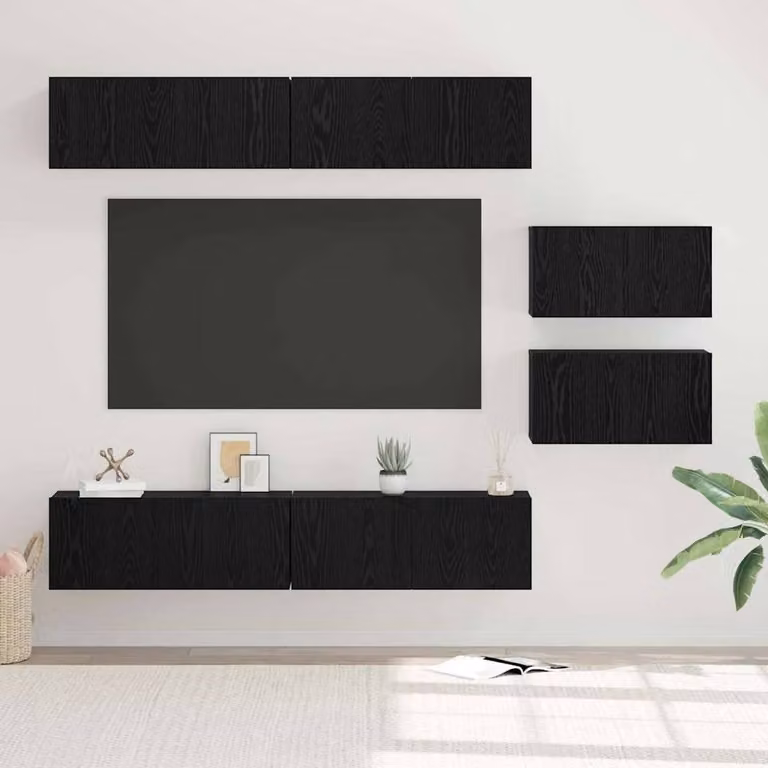 Berkfield Home Modern Black Oak TV Cabinet with 6 Media Compartments, W/D/H: 80 x 30 x 30.5 cm
