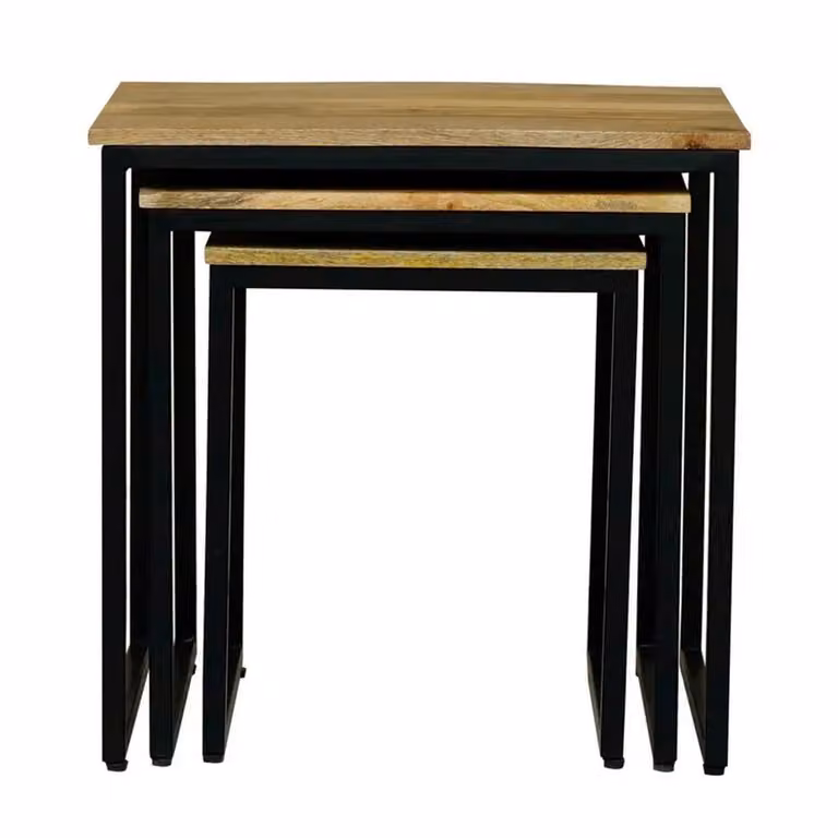 Jaipur Furniture Ltd Ravi Set of 3 Mango Wood and Iron Industrial Stools, Brown and Black, W: 54 cm, D: 40 cm, H: 54 cm