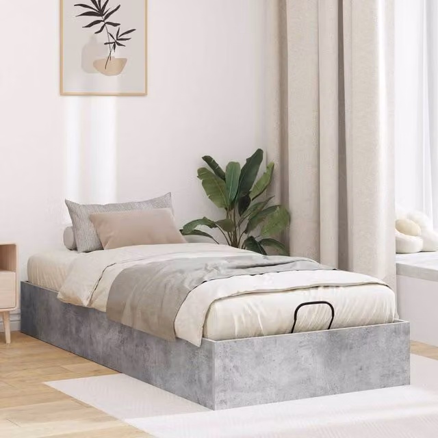 Berkfield Home Modern Upholstered Ottoman Bed Frame in Grey, W/D/H: 90 x 200 cm