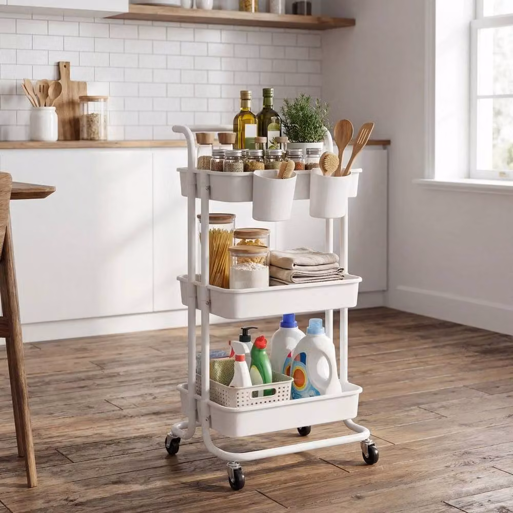 Kelvenix 3-Tier Metal Utility Storage Cart in White – 2