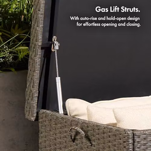 VonHaus Bali Grey Rattan Garden Storage Box, 290L Weatherproof Outdoor Container with Lockable Lid and Waterproof Liner – 5