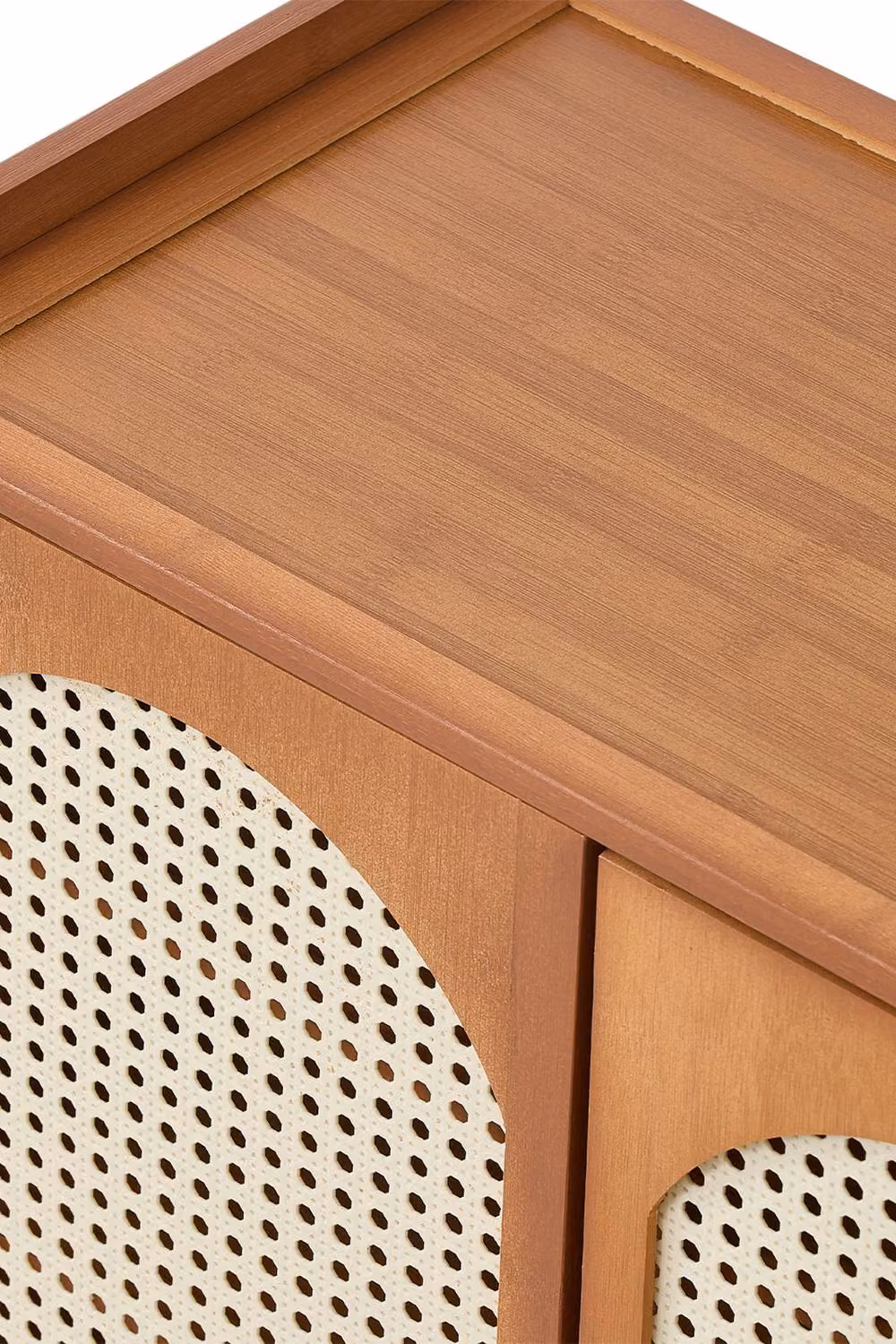 H&O Direct Rustic Brown Shoe Storage Cabinet with Rattan Hinged Doors and Internal Shelves – 4