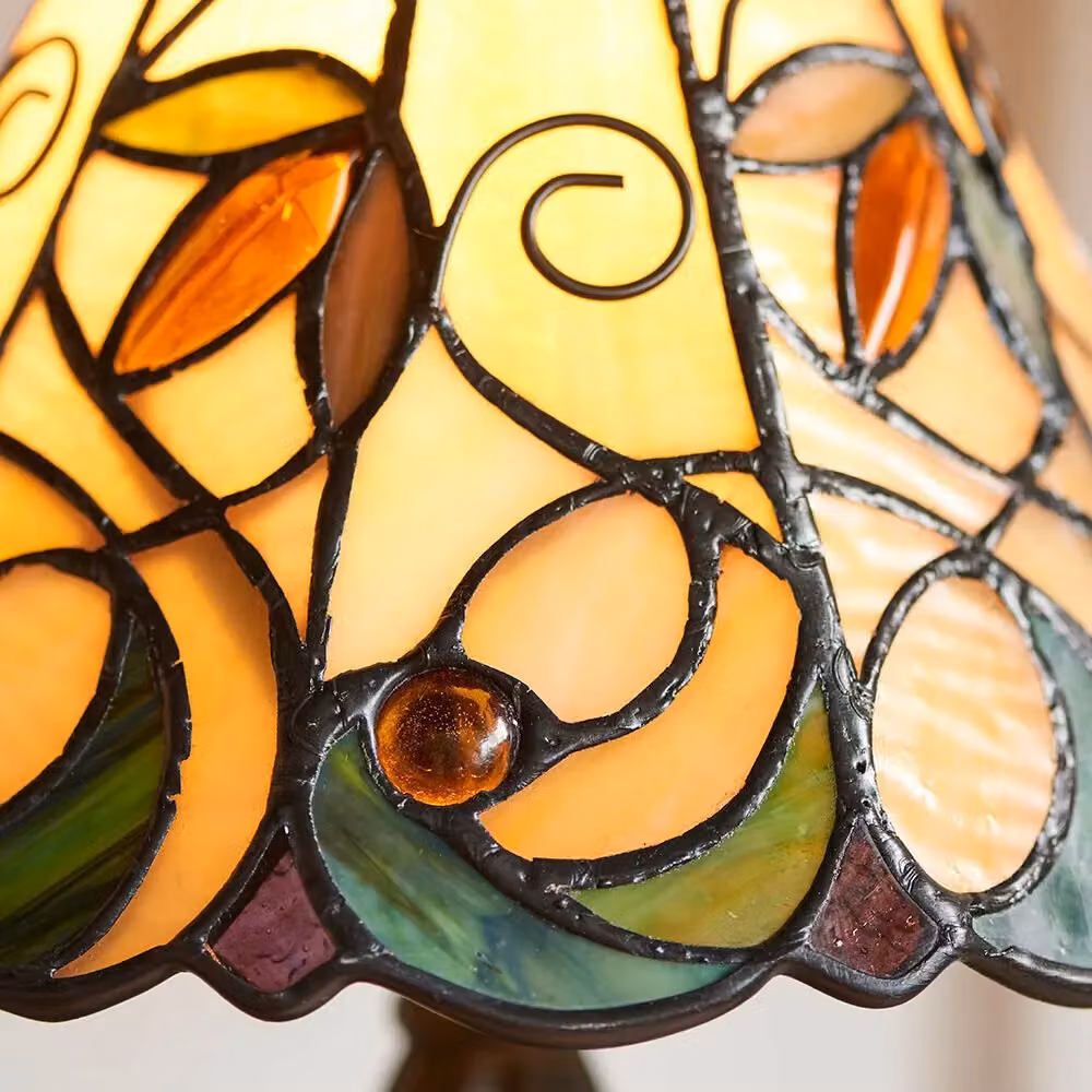 Loops Tiffany Glass Table Lamp in Dark Bronze and Amber Art Nouveau Style – 4