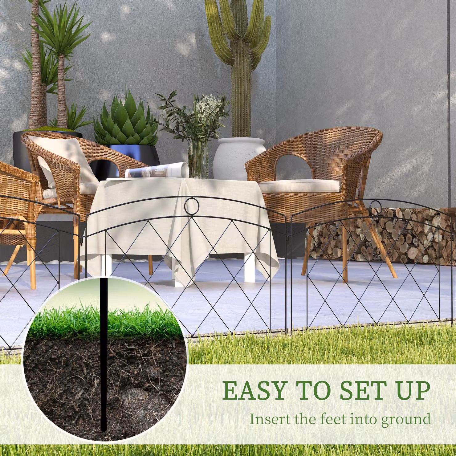 Outsunny Set of 6 Metal Palisade Garden Fencing Panels in Black, W/H: 61 x 360 cm – 2