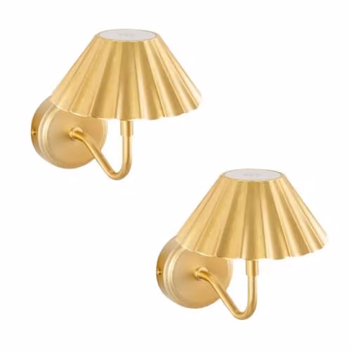 ValueLights Set of 2 Rechargeable Dimmable Touch Wall Lights in Gold/Brass – 1