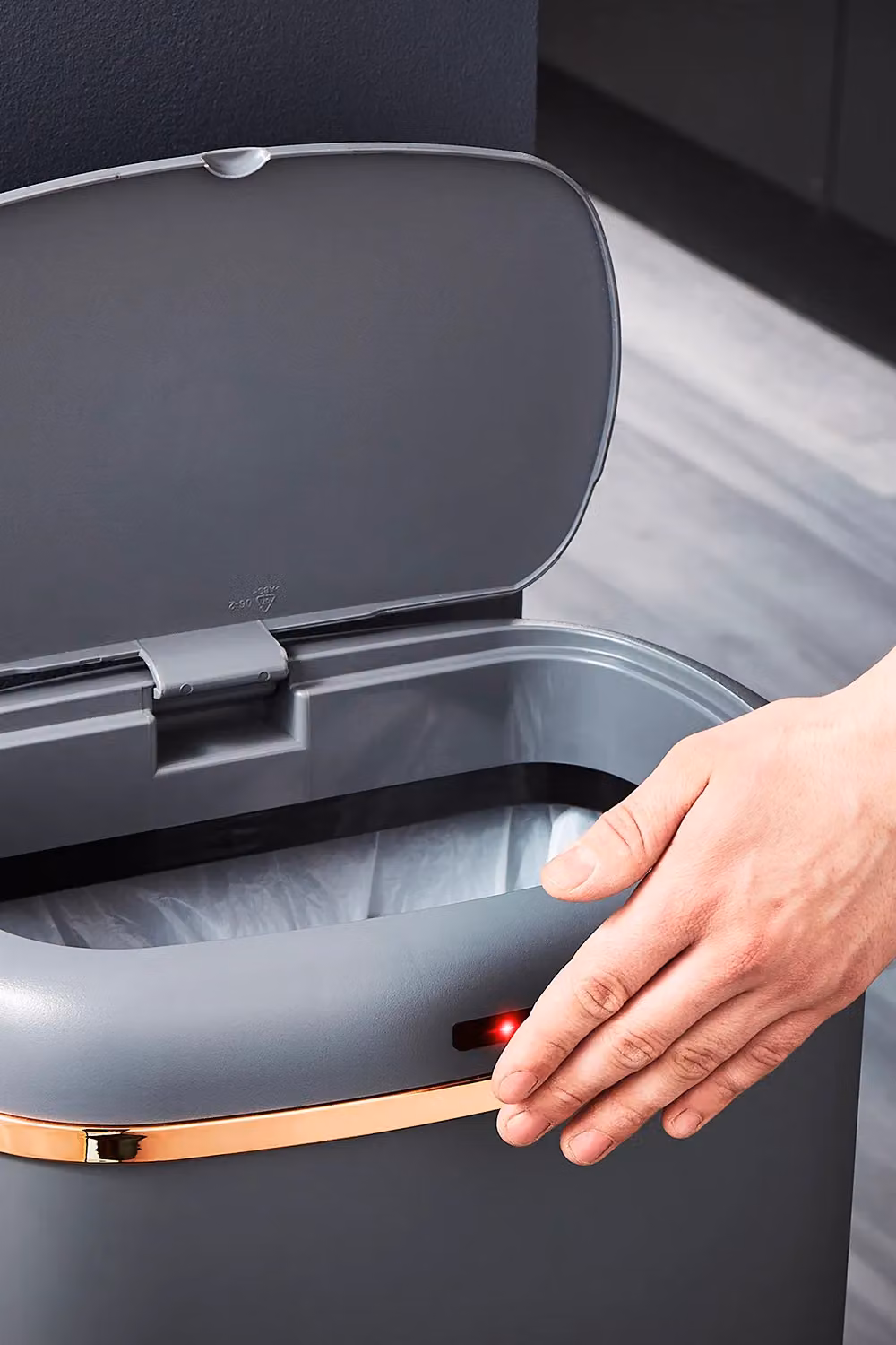 Tower Cavaletto Square Sensor Bin, 58L, Grey and Rose Gold Stainless Steel – 4