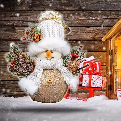 SHATCHI Snowman Figure Christmas Tabletop Centrepiece in Gold, White and Red, Height: 19 cm – 3