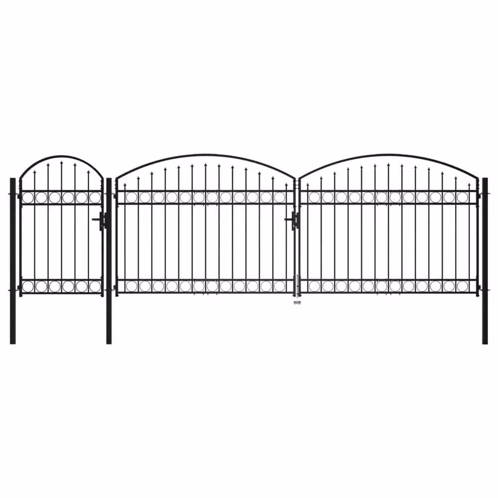 Berkfield Home Elegant Arched Top Steel Garden Swing Gate, Black, W: 5 m, H: 2 m