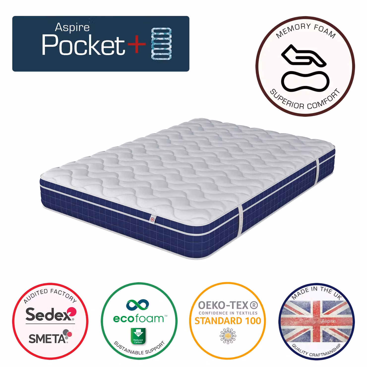 Aspire Invigorate Small Single Pocket Memory Foam Hybrid Mattress in White – 2