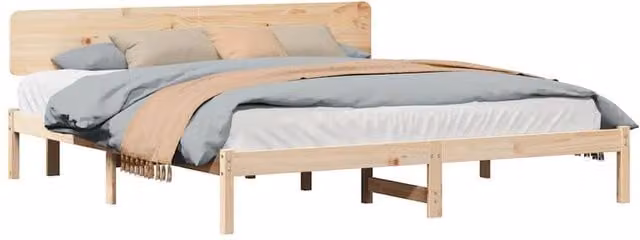 Berkfield Home Modern Solid Pine Wood Bed Frame with Headboard, Beige, W/D/H: 180 x 74 x 206.5 cm