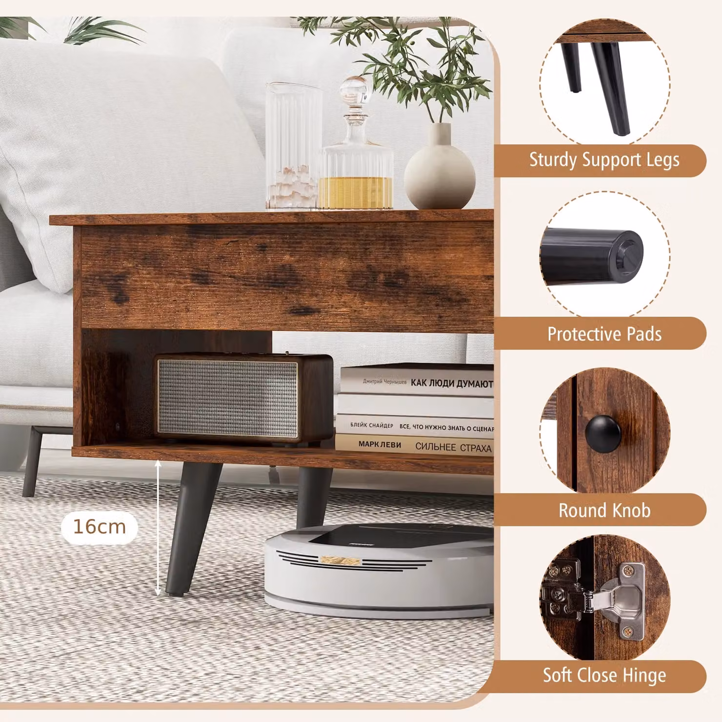 Costway Brown Lift Top Coffee Table with Storage – 3
