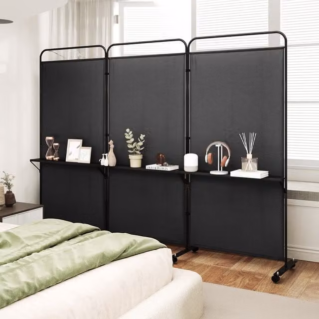 COSTWAY 3-Panel Folding Room Divider in Grey and Black Metal