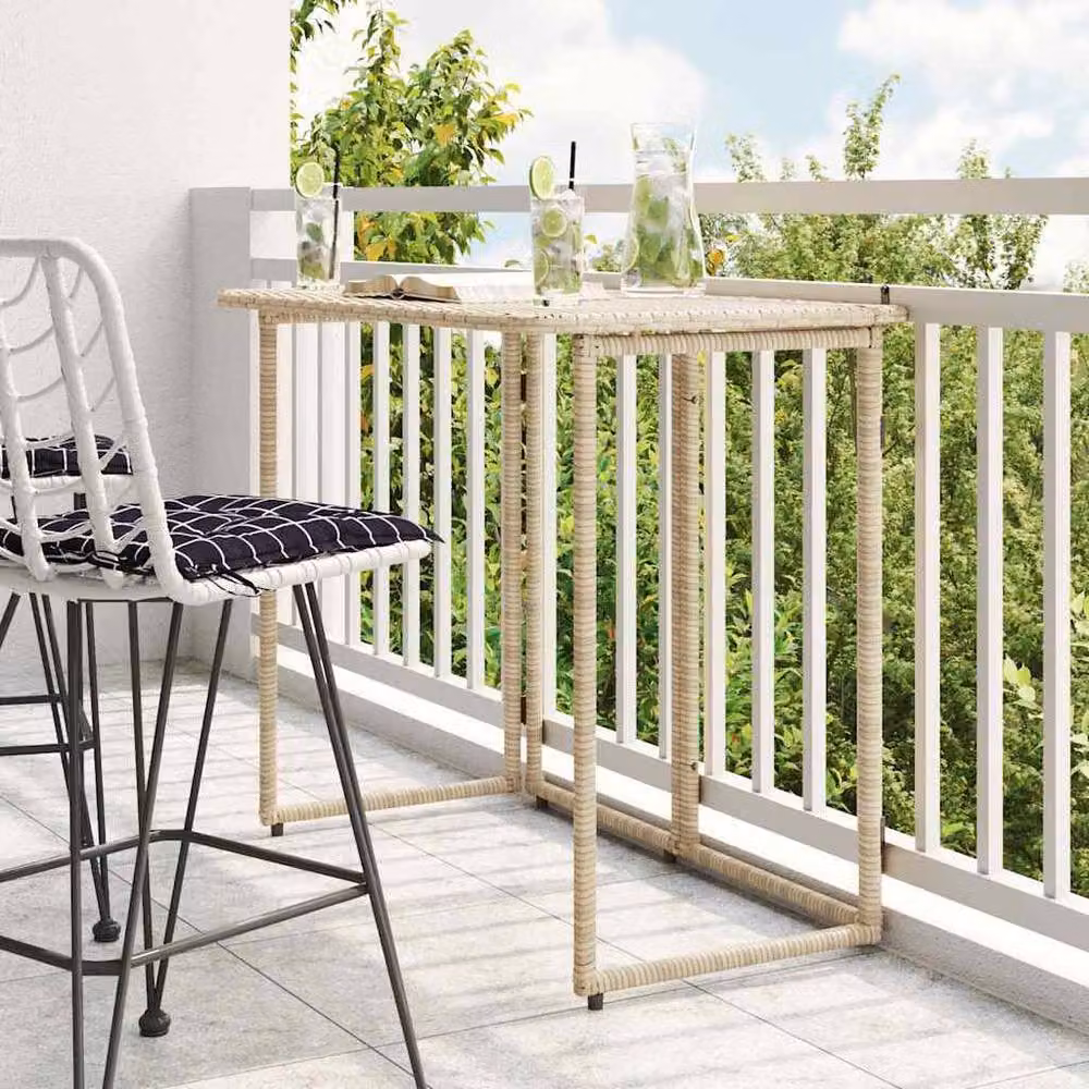 Berkfield Home Folding Garden Table in Beige Poly Rattan, W/D/H: 90 x 51 x 75 cm – 2