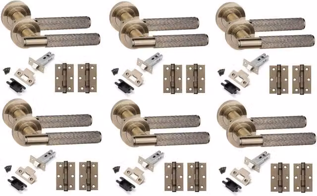 Golden Grace 6 Set Straight T-Bar Linear Door Handles with Tubular Latch in Antique Brass